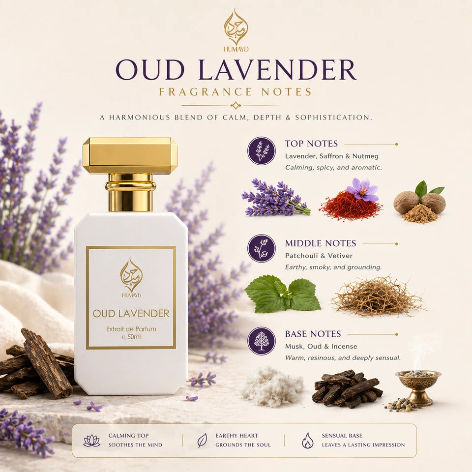 Oud Lavender Extrait de Parfum Spicy Aromatic Oud Unisex Perfume by Humayd 50ml
