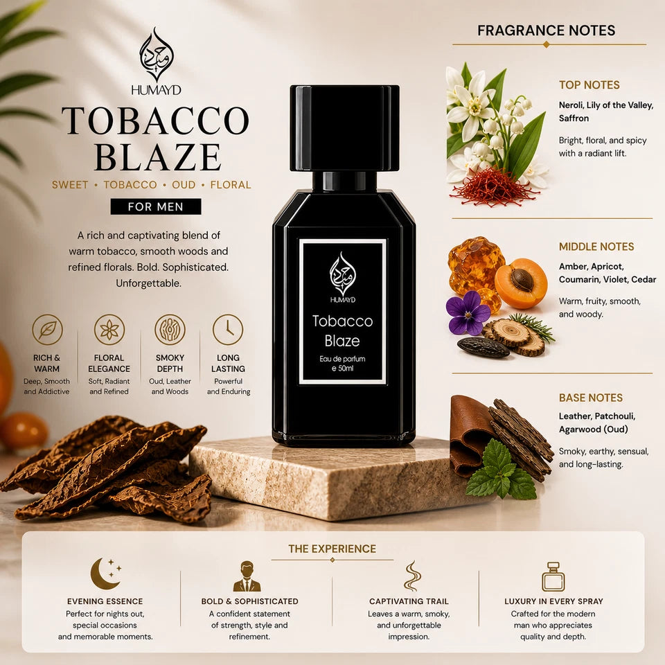 Tobacco Blaze Mens Perfume Arabian Tobacco Leather Oud Perfume Spray Humayd 50ml