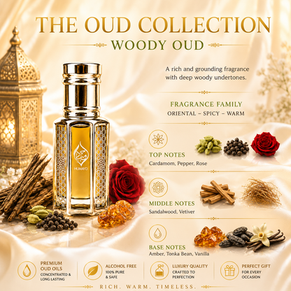 HUMAYD Oud Perfume Oil Collection 4 Pack 6ml | Long Lasting Arabian Attar | Alcohol Free