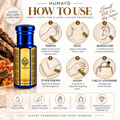 HUMAYD Amber Musk Perfume Oil Unisex | Roll On Attar Alcohol Free Fragrance 6ml