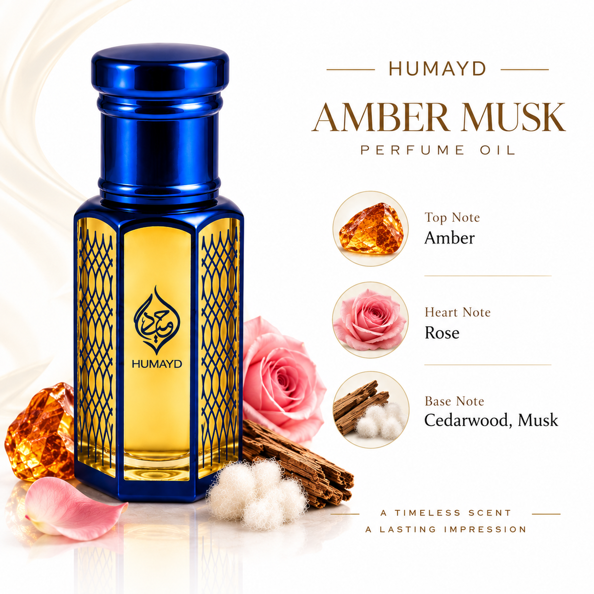 HUMAYD Amber Musk Perfume Oil Unisex | Roll On Attar Alcohol Free Fragrance 6ml