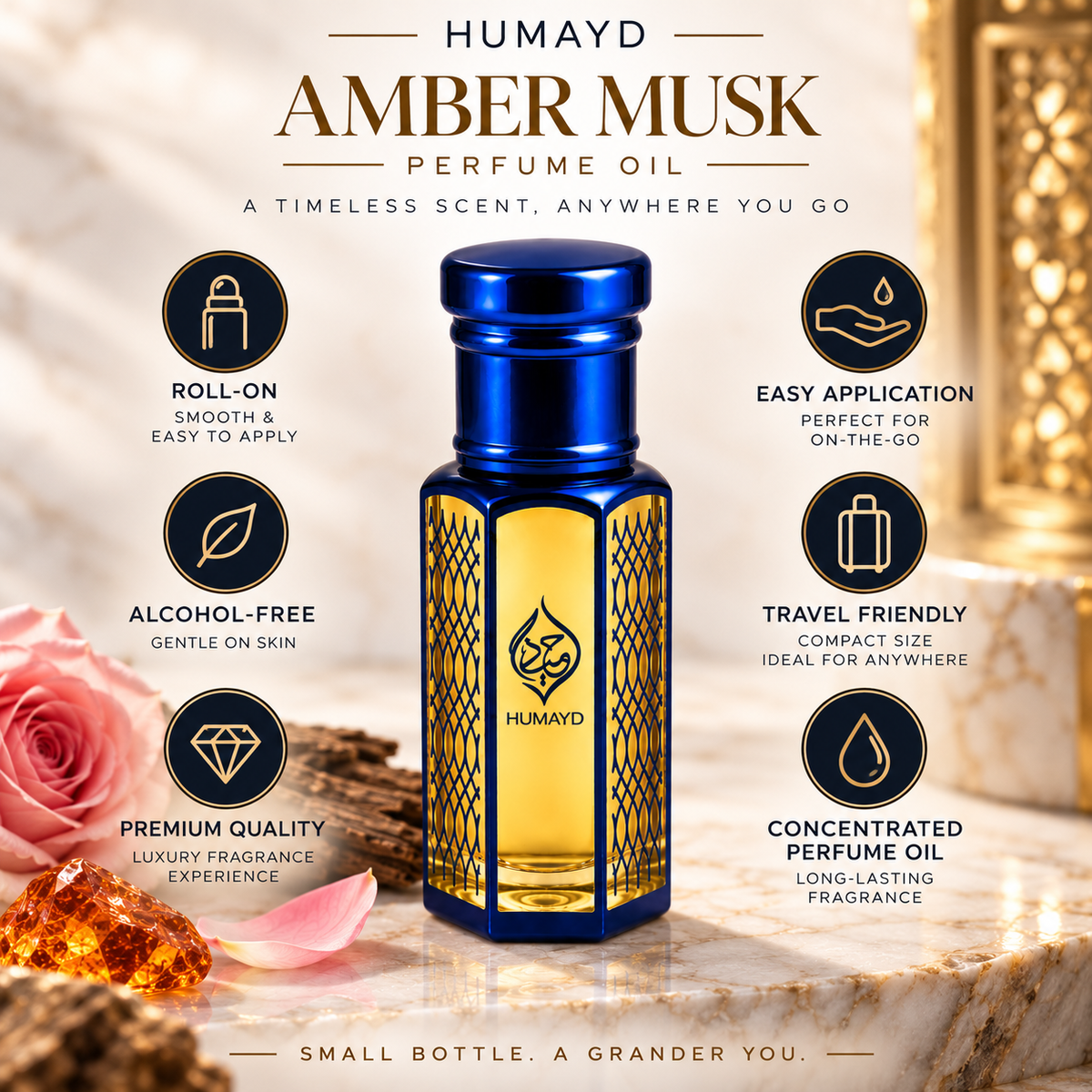 HUMAYD Amber Musk Perfume Oil Unisex | Roll On Attar Alcohol Free Fragrance 6ml