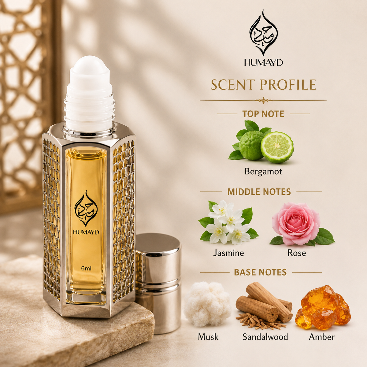 HUMAYD Arba Wardat Perfume Oil Unisex | Fresh Floral Fragrance Attar 6ml