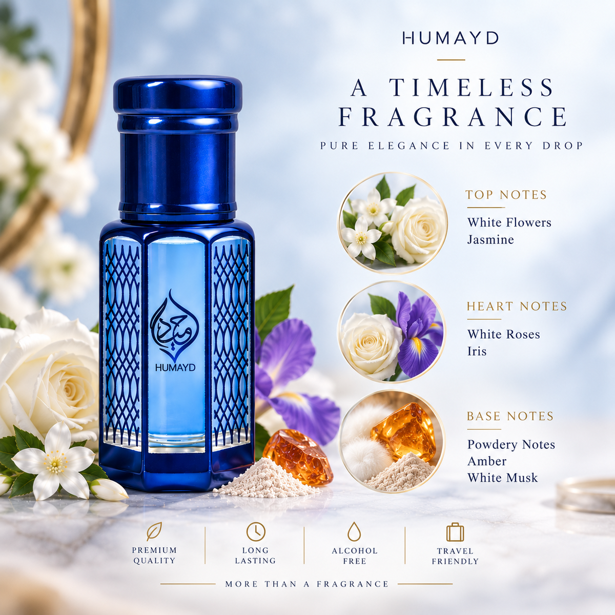 HUMAYD Blue Musk Perfume Oil Unisex | Concentrated Musk Attar Alcohol Free 6ml
