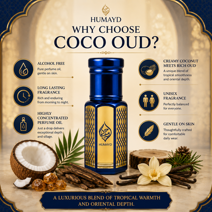 HUMAYD Coco Oud Perfume Oil Unisex | Arabian Coconut Attar Alcohol-Free 6ml