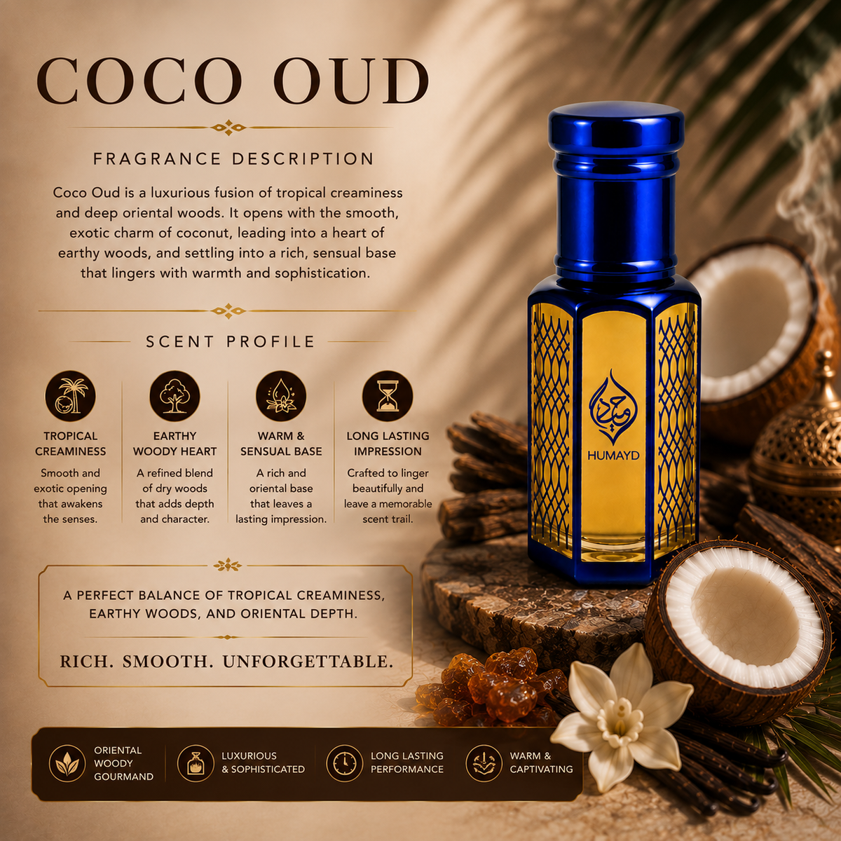 HUMAYD Coco Oud Perfume Oil Unisex | Arabian Coconut Attar Alcohol-Free 6ml