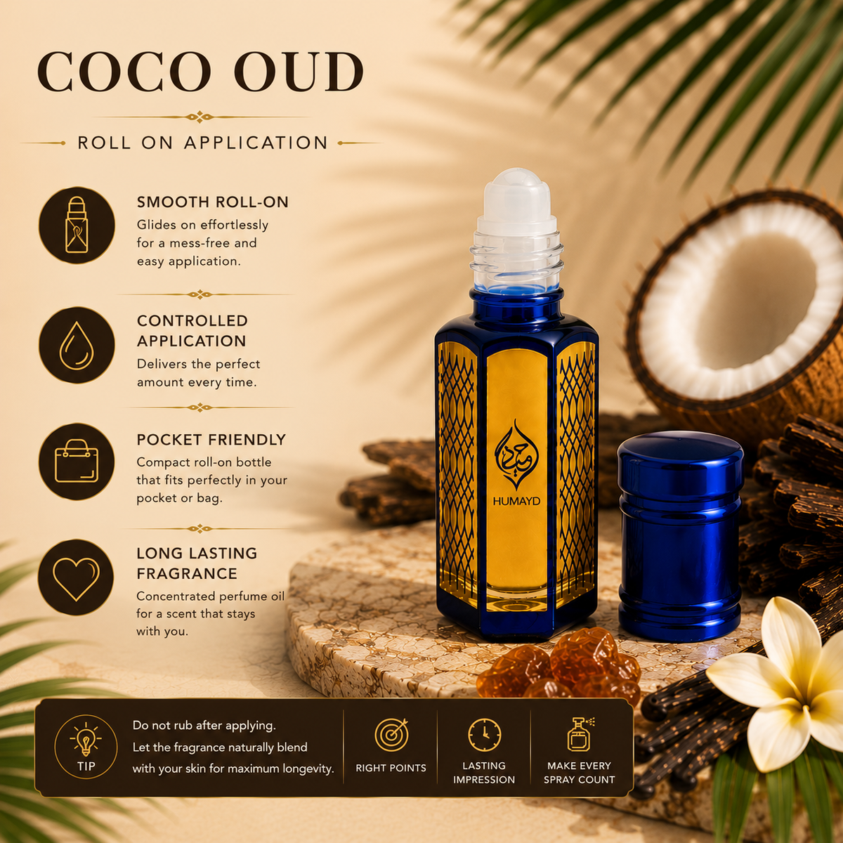 HUMAYD Coco Oud Perfume Oil Unisex | Arabian Coconut Attar Alcohol-Free 6ml