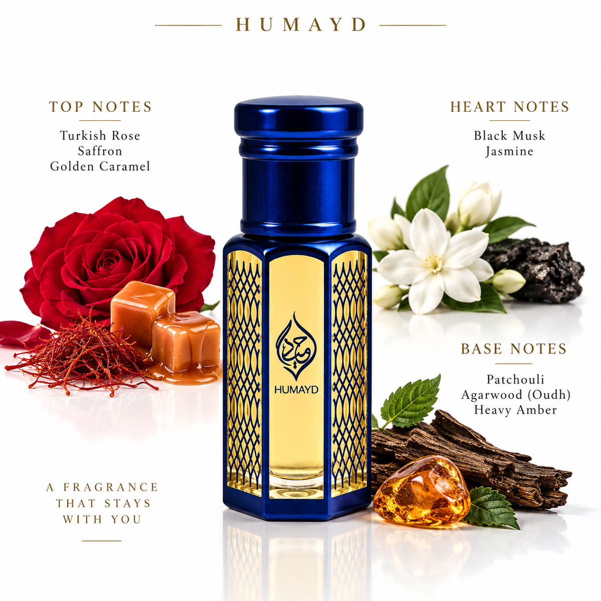 HUMAYD Mukhallat Emirates Perfume Oil Unisex | Floral Spicy Arabian Attar 6ml