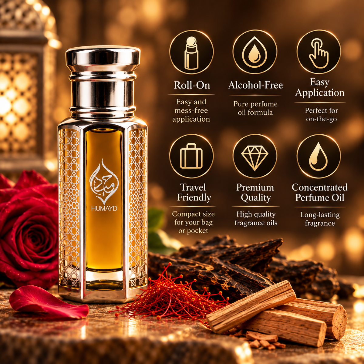 HUMAYD Mukhallat Malaki Perfume Oil | Concentrated Oud Spicy Arabian Roll On 6ml