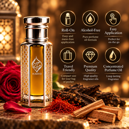 HUMAYD Mukhallat Malaki Perfume Oil | Concentrated Oud Spicy Arabian Roll On 6ml