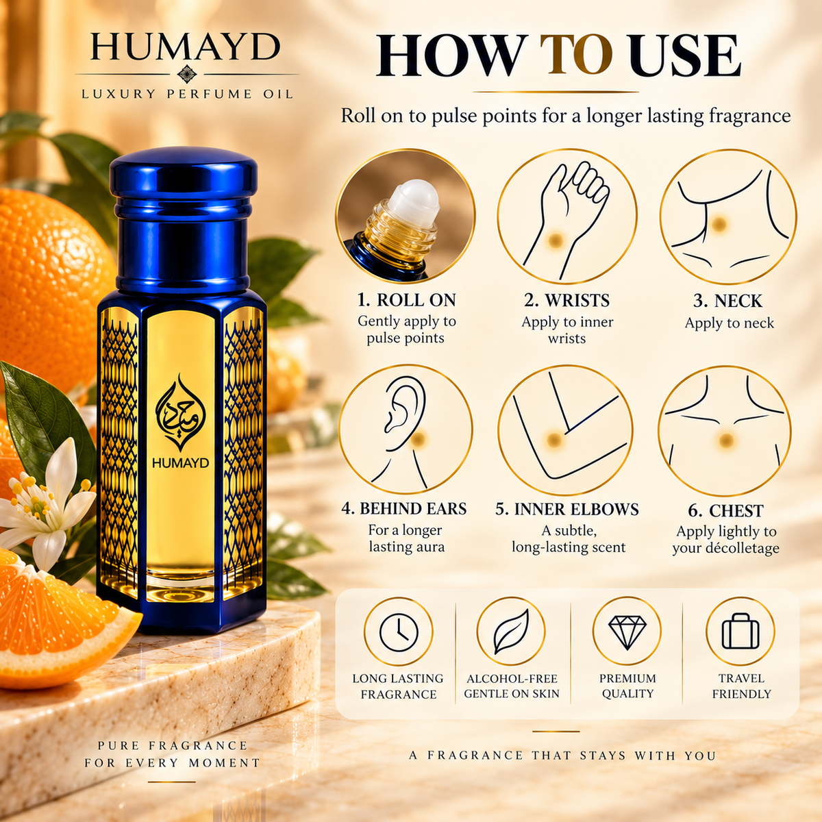 HUMAYD Orange Musk Perfume Oil Unisex | Concentrated Attar Alcohol Free 6ml