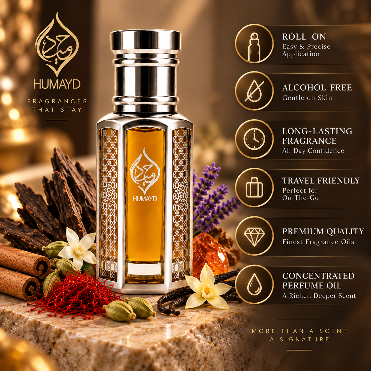 HUMAYD Oud Emir Perfume Oil | Concentrated Arabian Oud Spicy Attar Roll On 6ml