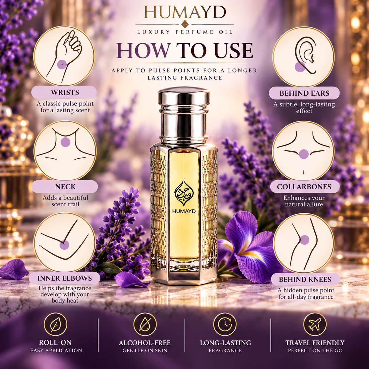 HUMAYD Oud Lavender Perfume Oil Unisex | Roll On Alcohol Free Fragrance 6ml