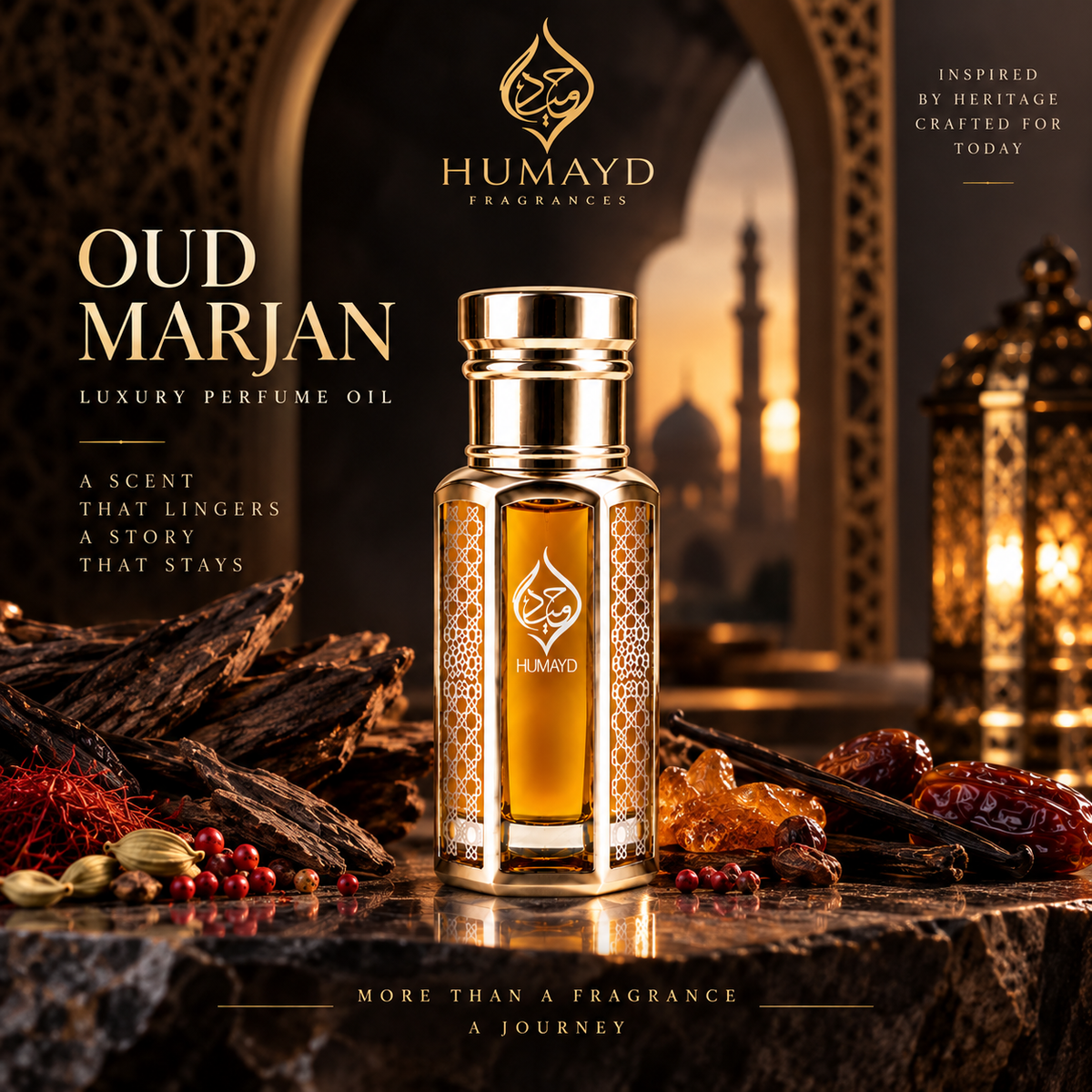 HUMAYD Oud Marjan Perfume Oil Unisex | Roll On Arabian Fragrance 6ml