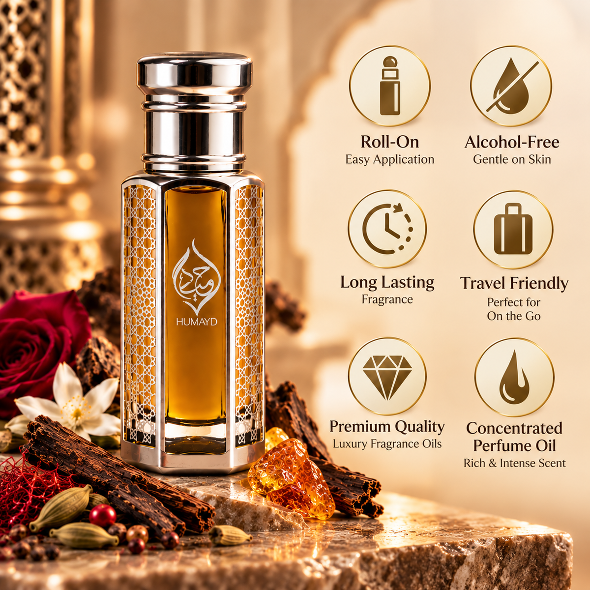 HUMAYD Oud Mukhallat Perfume Oil Unisex | Arabian Spicy Roll On Fragrance 6ml