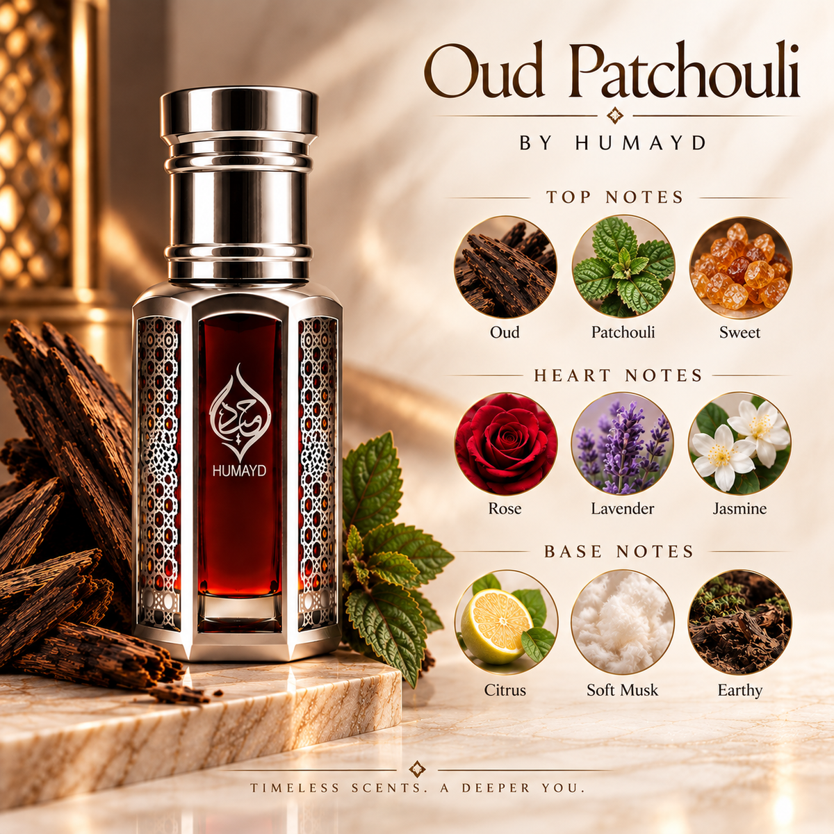 HUMAYD Oud Patchouli Perfume Oil | Pure Alcohol Free Roll On Arabian Oud 6ml