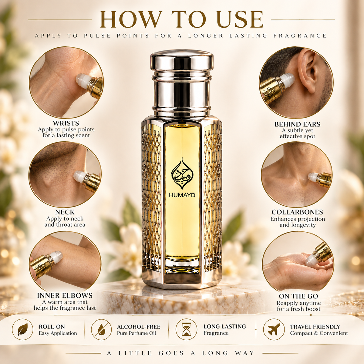 HUMAYD Oud Roses Perfume Oil Unisex | Roll On Alcohol Free Fragrance 6ml