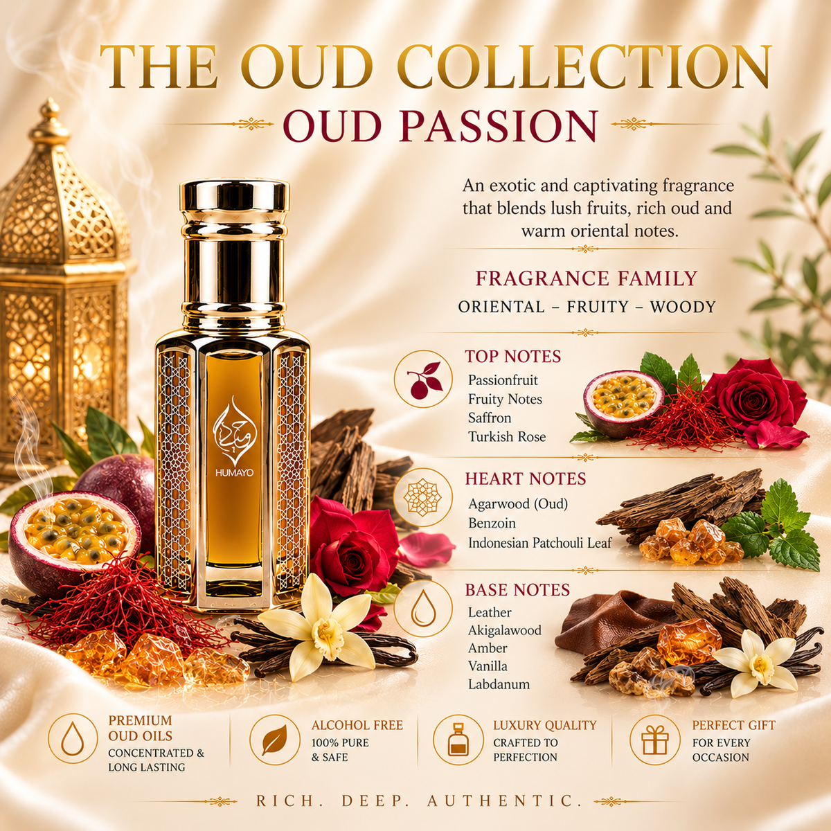 HUMAYD Oud Perfume Oil Collection 4 Pack 6ml | Long Lasting Arabian Attar | Alcohol Free
