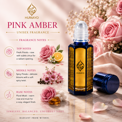 HUMAYD Pink Amber Perfume Oil Unisex | Arabian Roll-On Floral Musk Fragrance 6ml