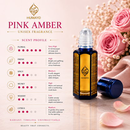 HUMAYD Pink Amber Perfume Oil Unisex | Arabian Roll-On Floral Musk Fragrance 6ml