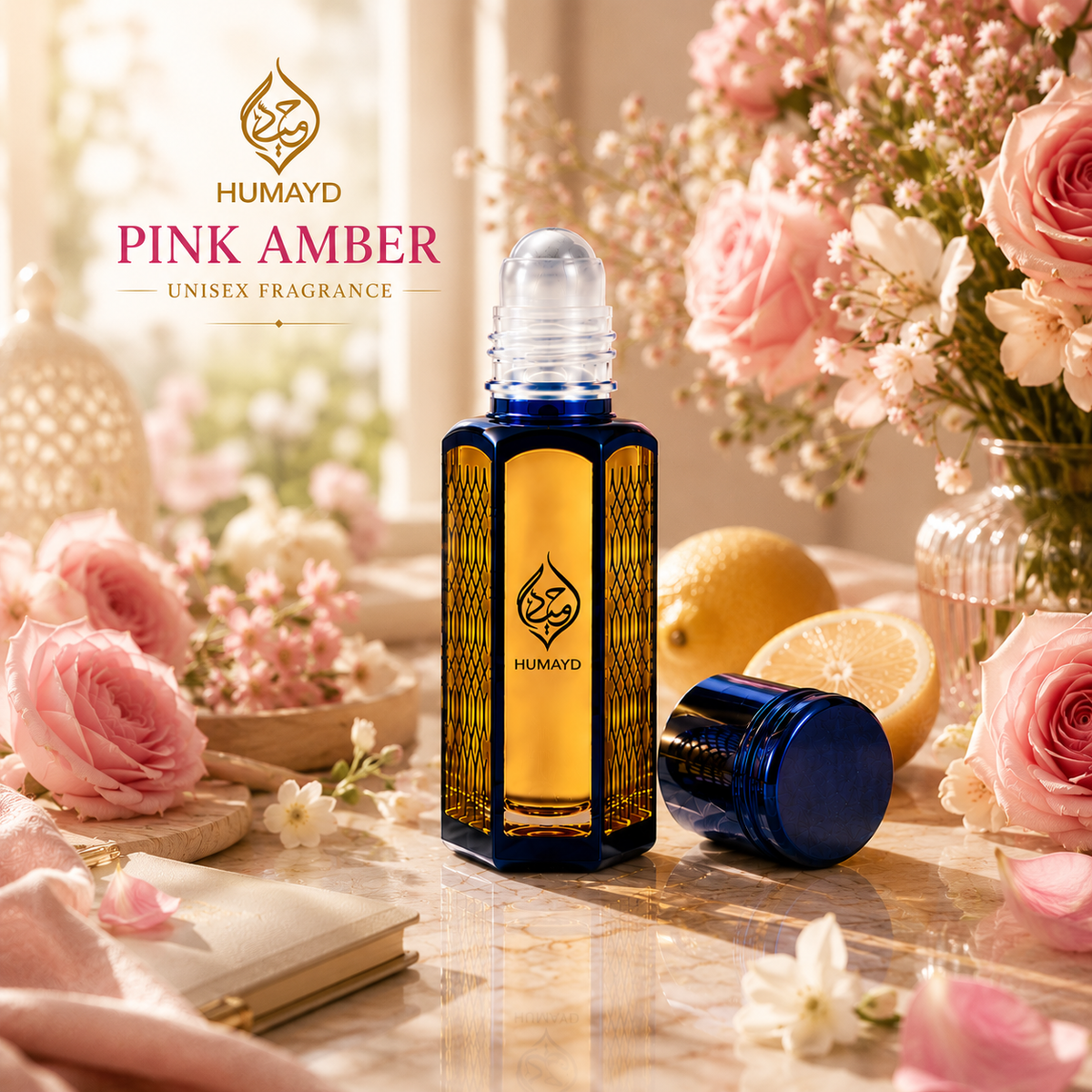 HUMAYD Pink Amber Perfume Oil Unisex | Arabian Roll-On Floral Musk Fragrance 6ml
