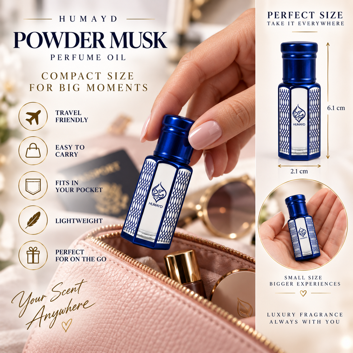 HUMAYD Powder Musk Perfume Oil Unisex | Thick Musk Attar Alcohol Free Scent 6ml