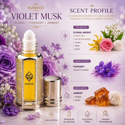 HUMAYD Violet Musk Perfume Oil Unisex | Alcohol Free Roll On Fragrance 6ml