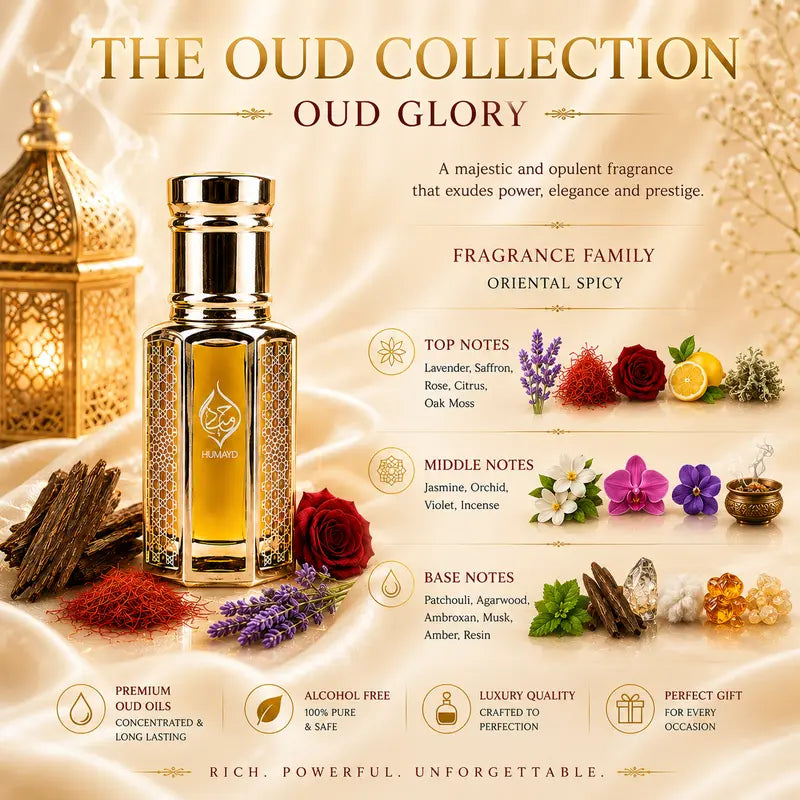 HUMAYD Oud Perfume Oil Collection 4 Pack 6ml | Long Lasting Arabian Attar | Alcohol Free