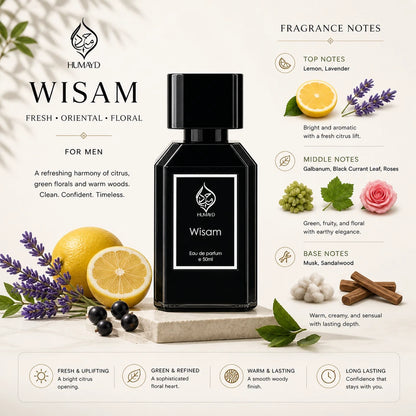 Wisam Perfume for Men Fresh Woody Oud Arabian Long Lasting EDP Spray Humayd 50ml