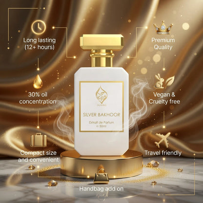 Silver Bakhoor Extrait de Parfum Niche Arabian Perfume Floral Spicy Unisex 50ml