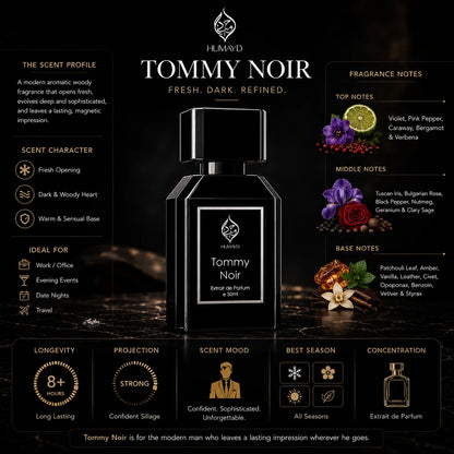Tommy Noir Mens Perfume Woody Spicy Leather Niche Extrait de Parfum Humayd 50ml