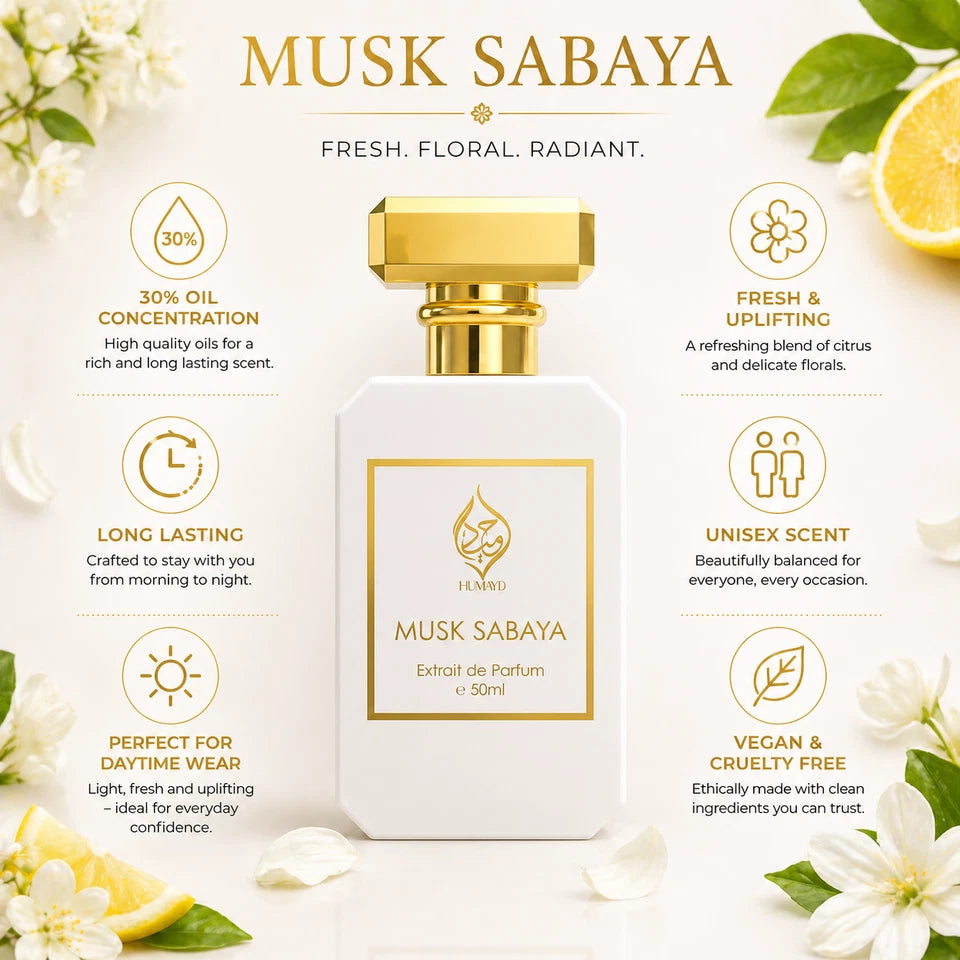Musk Sabaya Extrait De Parfum Arabian Musk Floral Unisex Perfume by Humayd 50ml