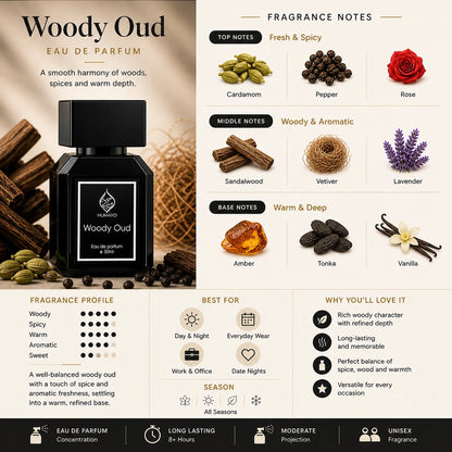 Woody Oud Perfume for Men Long Lasting Oud Fragrance EDP Spray by Humayd 50ml