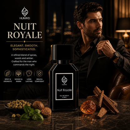 Nuit Royale Eau De Parfum Men's Oud Perfume Woody Arabian Niche by Humayd 50ml