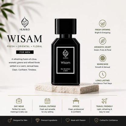 Wisam Perfume for Men Fresh Woody Oud Arabian Long Lasting EDP Spray Humayd 50ml
