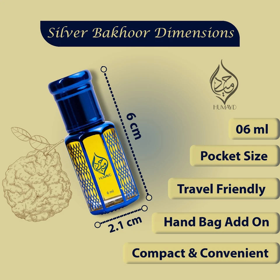 Silver Bakhoor Perfume Oil by Humayd Floral Spicy Arabian Alcohol Free Attar 6ml