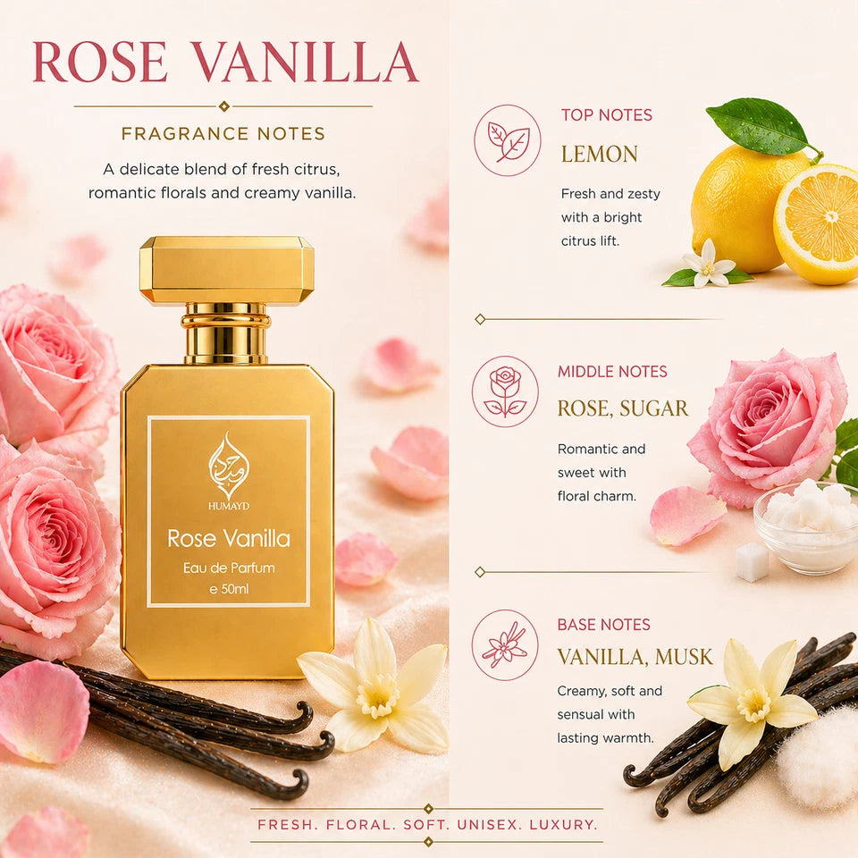 Rose Vanilla Perfume Gourmand Rose Floral Vanilla Long Lasting EDP Unisex 50ml