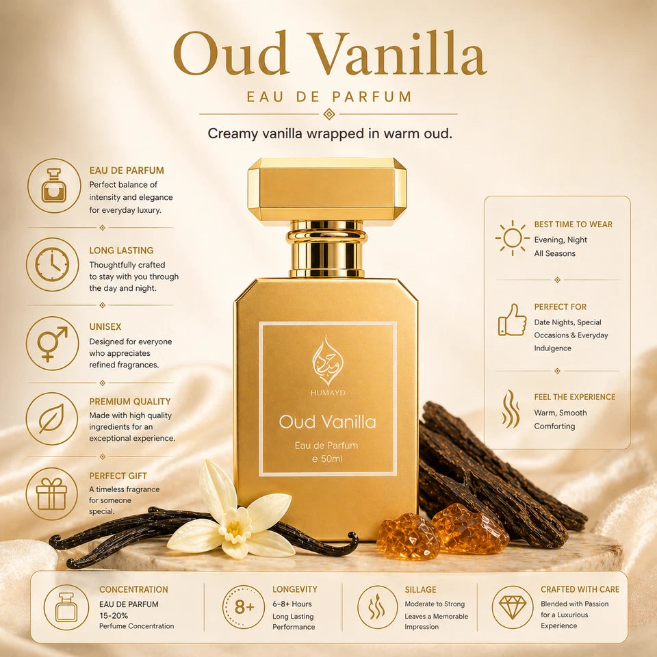 Oud Vanilla Gourmand Arabian Vanilla Oud Perfume Long Lasting Unisex Spray 50ml