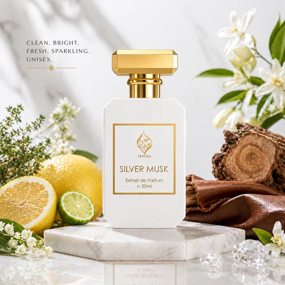 Silver Musk Extrait de Parfum Unisex Floral Citrus Musk Perfume by Humayd 50ml