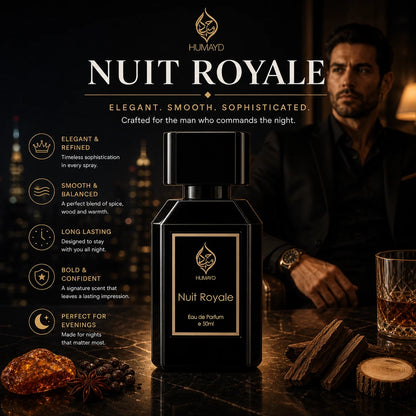 Nuit Royale Eau De Parfum Men's Oud Perfume Woody Arabian Niche by Humayd 50ml