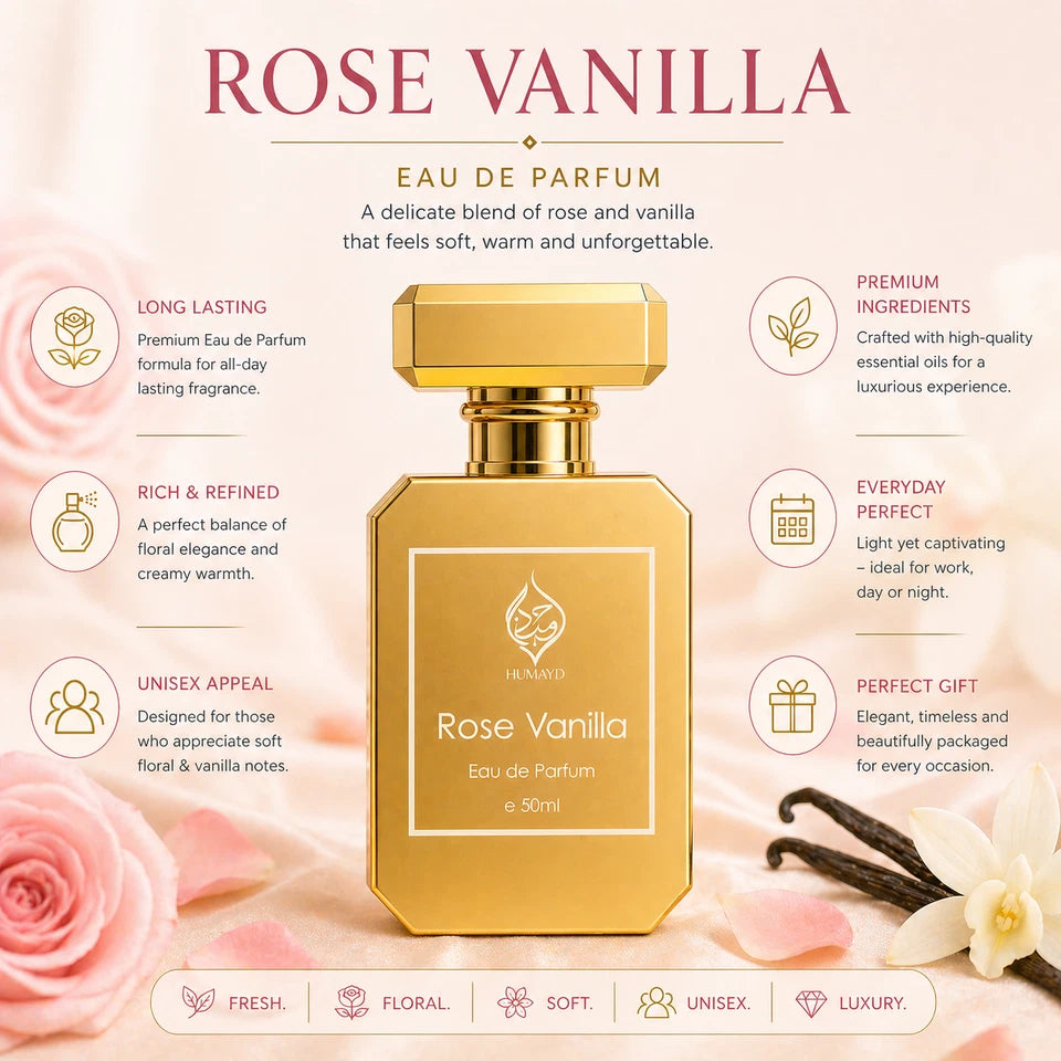 Rose Vanilla Perfume Gourmand Rose Floral Vanilla Long Lasting EDP Unisex 50ml