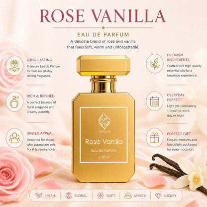 Rose Vanilla Perfume Gourmand Rose Floral Vanilla Long Lasting EDP Unisex 50ml