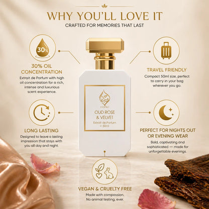 Oud Rose Velvet Floral Oud Womens Perfume Premium Extrait de Parfum Humayd 50ml