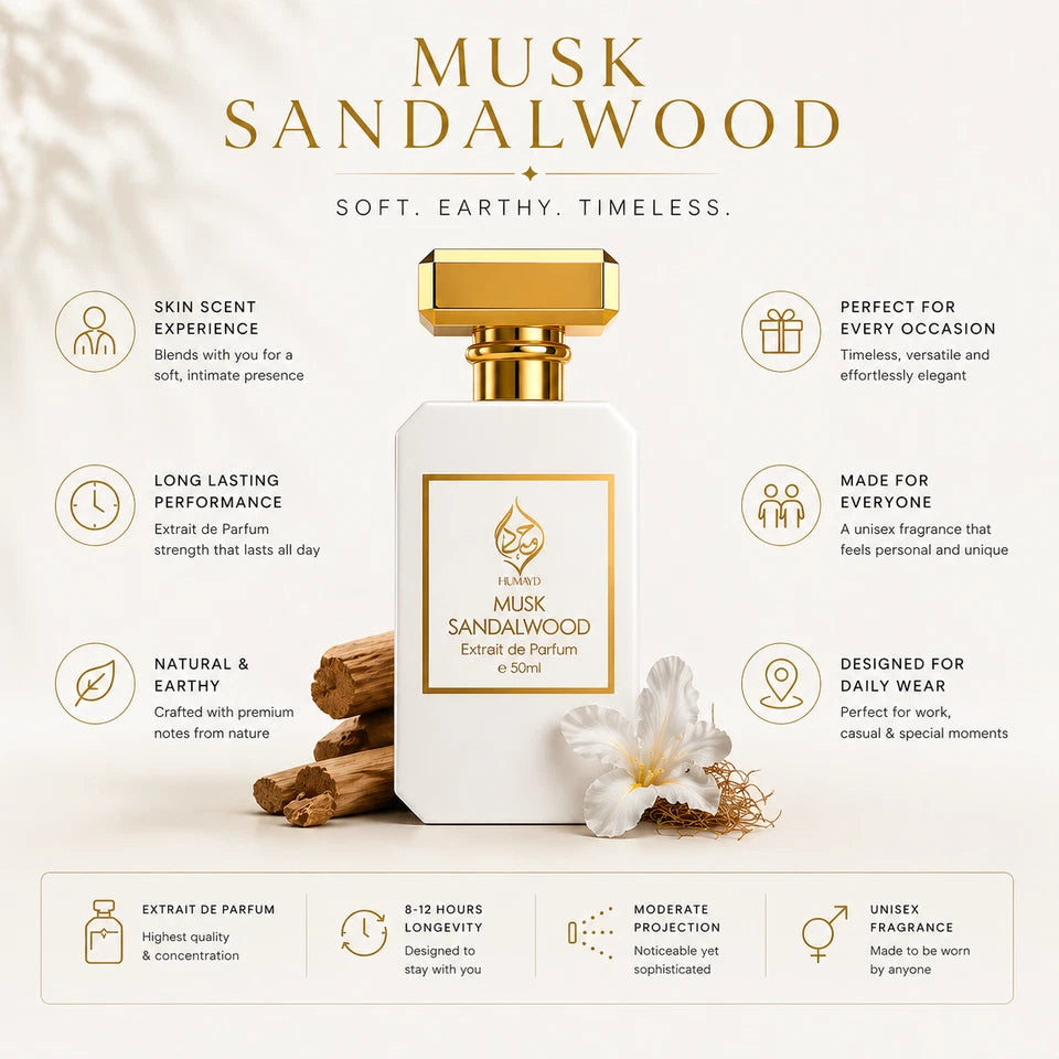 Musk Sandalwood Extrait de Parfum Woody Musk Perfume Unisex Long Lasting 50ml