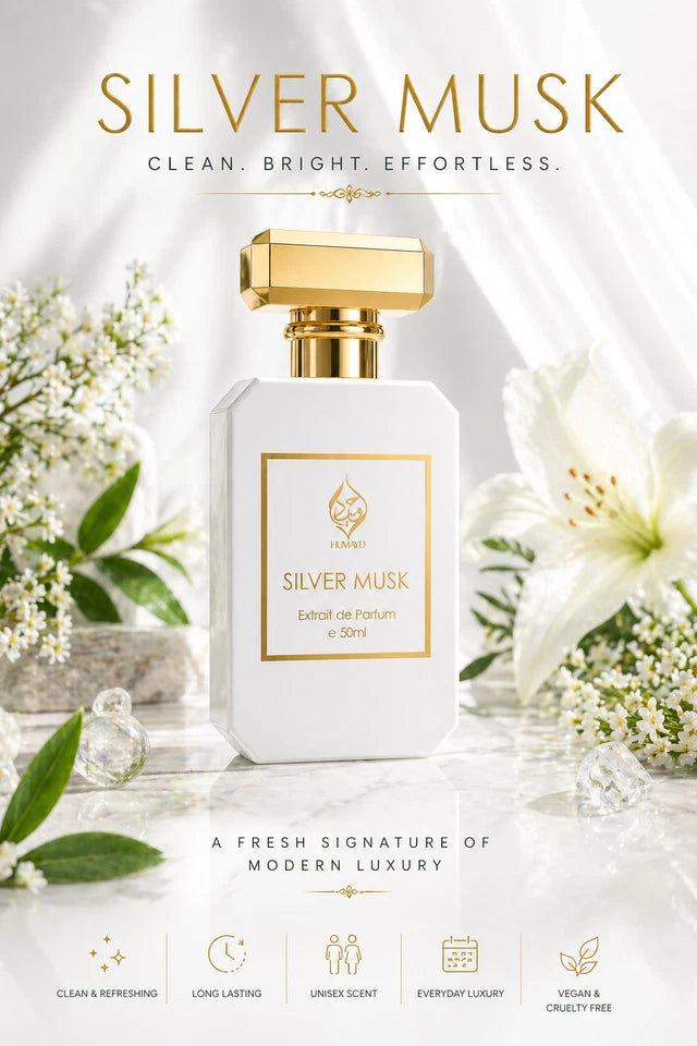Silver Musk Extrait de Parfum Unisex Floral Citrus Musk Perfume by Humayd 50ml