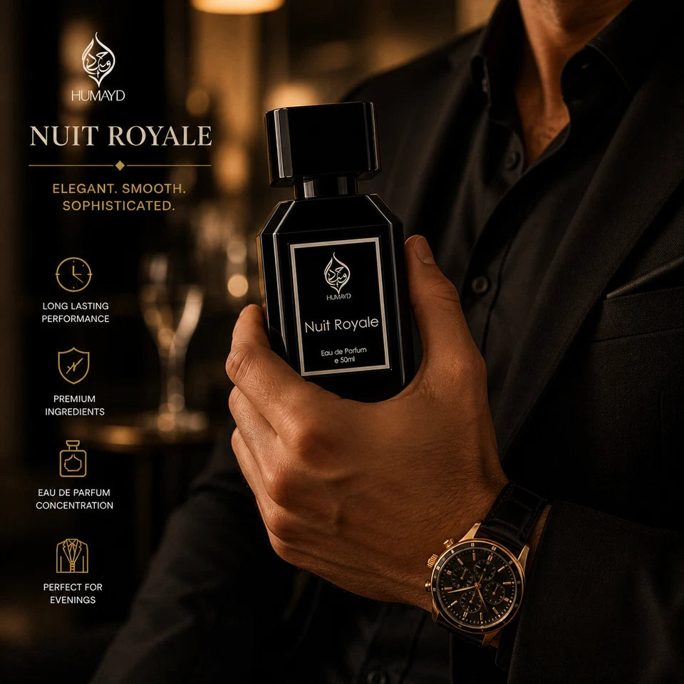 Nuit Royale Eau De Parfum Men's Oud Perfume Woody Arabian Niche by Humayd 50ml