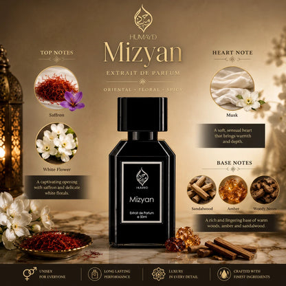 Mizyan Arabian Perfume Unisex OrientalLong Lasting Extrait de Parfum Humayd 50ml