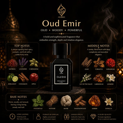 Oud Emir Woody Oud Perfume for Men Arabic Niche Extrait de Parfum by Humayd 50ml