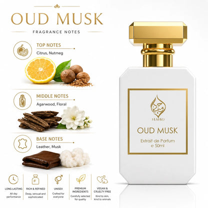 Oud Musk Extrait de Parfum Musk Oud Floral Perfume Long Lasting Unisex 50ml