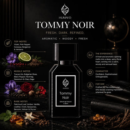Tommy Noir Mens Perfume Woody Spicy Leather Niche Extrait de Parfum Humayd 50ml